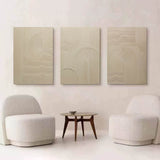 3D Beige Textured Abstract Canvas Art Set of 3 Beige Minimalist Paintings For Sale Textured Wall Art