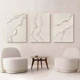 Beige Abstract Painting Set of 3 Thick Acrylic Textured Canvas Art Wabi Sabi Art Plaster Wall Art