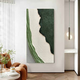 Large Green and White Texture Painting Green and White Textured Art Plaster Abstract Canvas Painting