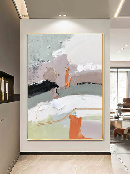 Elegant Gray Abstract Art with Subtle Orange and White Details