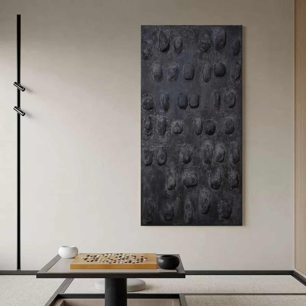 3D Large Black Textured Abstract Canvas Art Large Wabi Sabi Wall Art ...