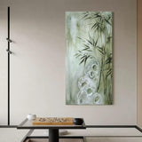 Large Green Bamboo Painting on Canvas Wabi-Sabi Wall Art Wabi-Sabi Wall Decor Bamboo Oil Painting