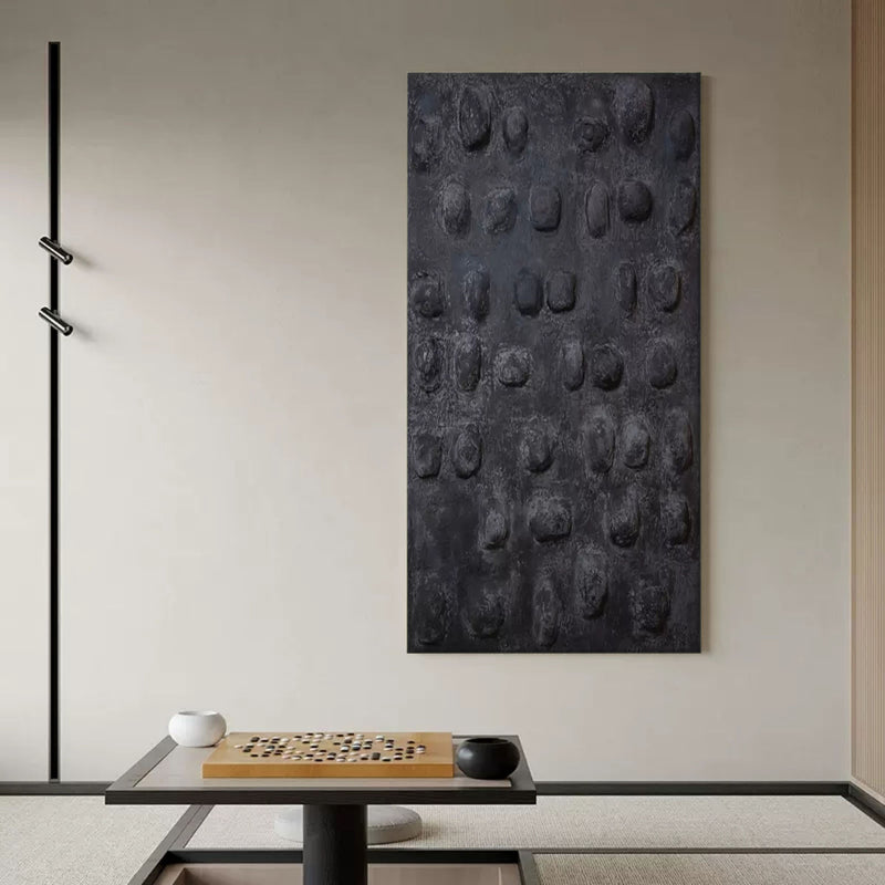 3D Large Black Textured Abstract Canvas Art Large Wabi Sabi Wall Art Thick Textured Acrylic Painting