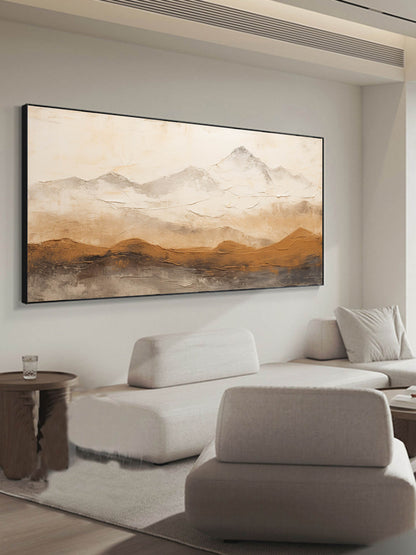Large Brown and Beige Abstract Mountain Oil Painting Wabi-Sabi Art Mountain Texture Canvas Wall Art