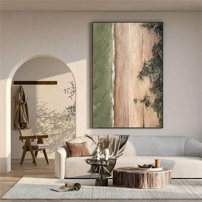 Green and Brown Abstract Canvas Painting for Sale Wabi Sabi Home Wall Decor Minimalist Canvas Art