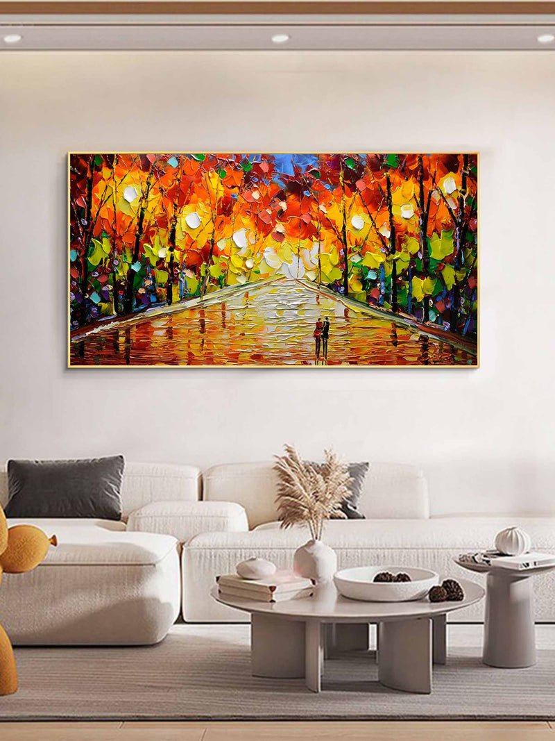 Large Colorful Street Oil Painting Street Painting On Canvas Palette Knife Texture Wall Art Knife Painting