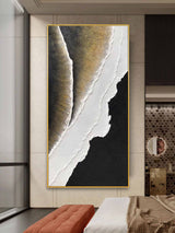 3D Large Black and White Ocean Wave Beach Painting Ocean Wave Beach Canvas Art Textured Wall Art