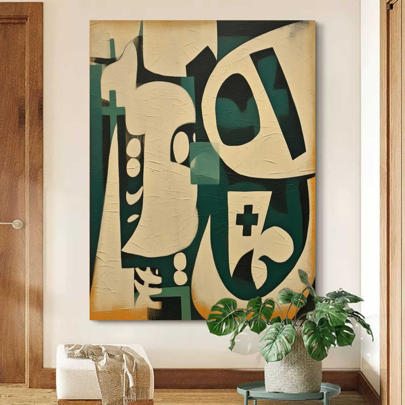 Green and Beige Minimalist Abstract Canvas Wall Art Wabi-Sabi Interior Design Decor Painting