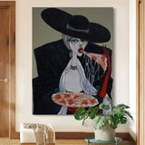 Large Woman Eating Pizza On Canvas Girl Eating Pizza Oil Painting Pop Art Portrait Lady Eating Pizza