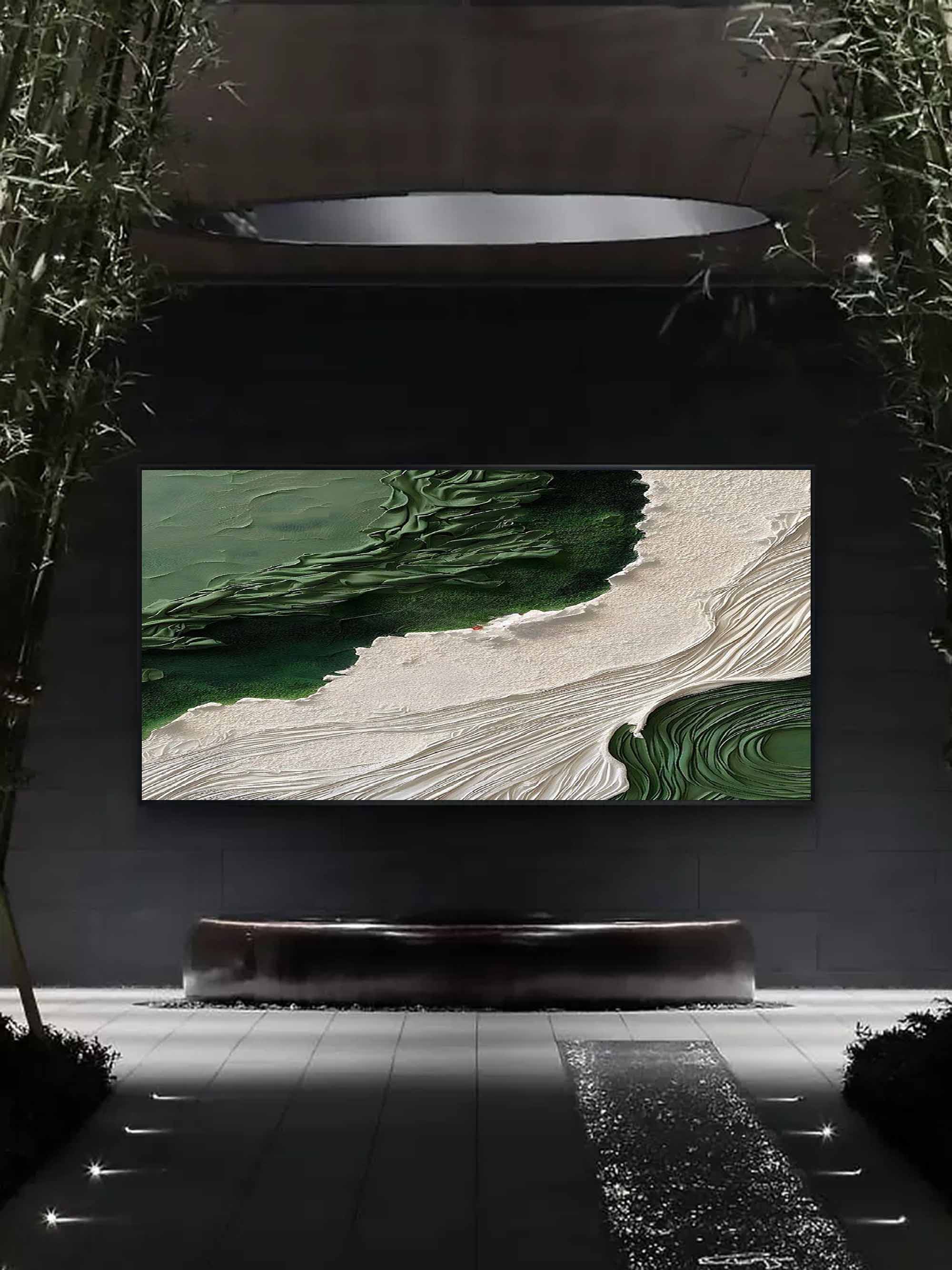 Large 3D Green and White Textured Abstract Canvas Art Wabi-Sabi Art Textured Acrylic Wall Painting