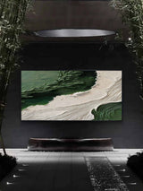 Large 3D Green and White Textured Abstract Canvas Art Wabi-Sabi Art Textured Acrylic Wall Painting