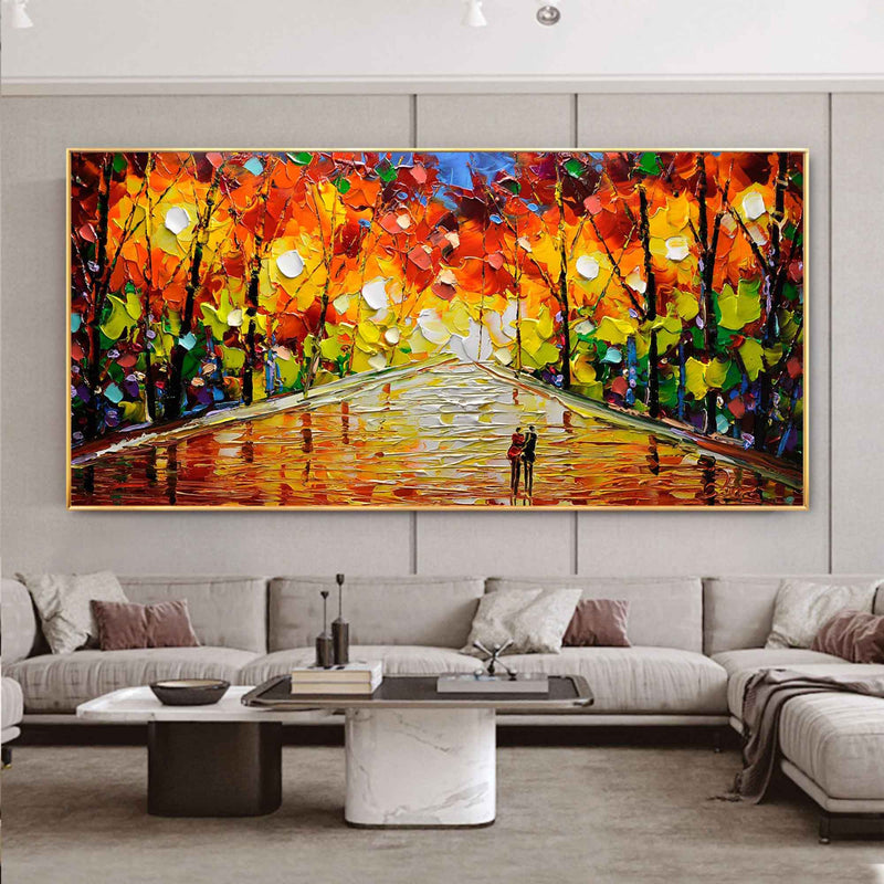 Large Colorful Street Oil Painting Street Painting On Canvas Palette Knife Texture Wall Art Knife Painting