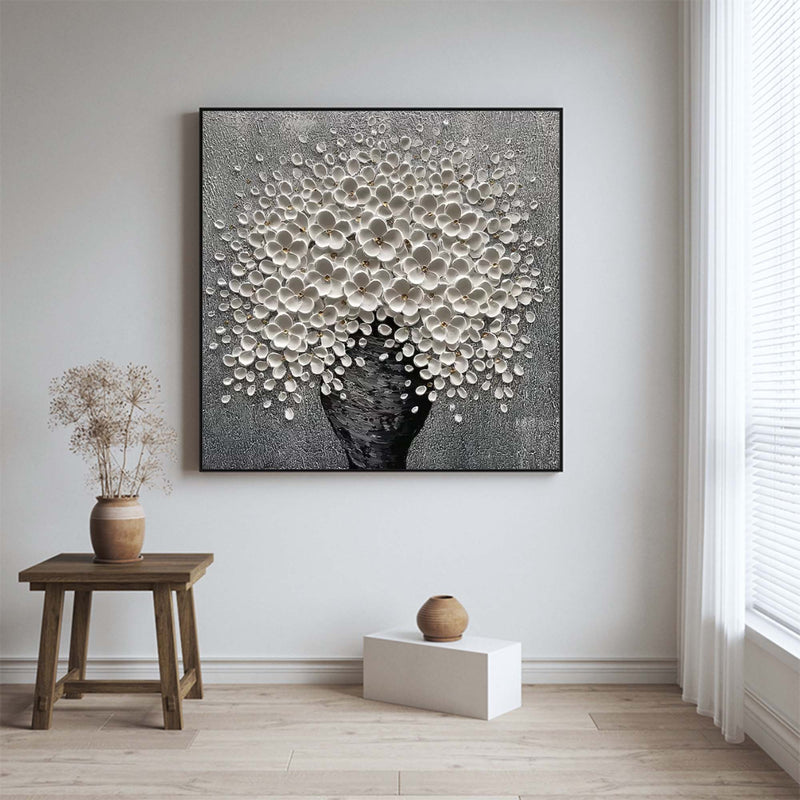 White Flowers Oil Painting White Flowers Home Wall Decor Painting White Flowers Textured Canvas Art