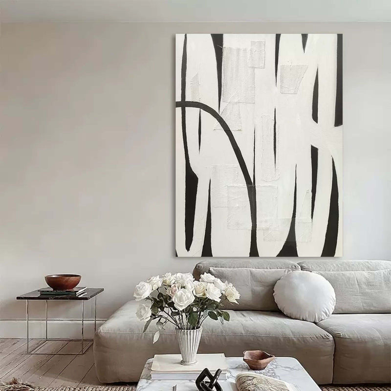 Black and White Minimalist Art on Canvas for Sale Wabi Sabi Art Black and White Minimalist Paintings