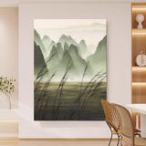 Gray and Green Landscape Canvas Art Wabi-Sabi Wall Art Decor Gray and Green Landscape Oil Painting