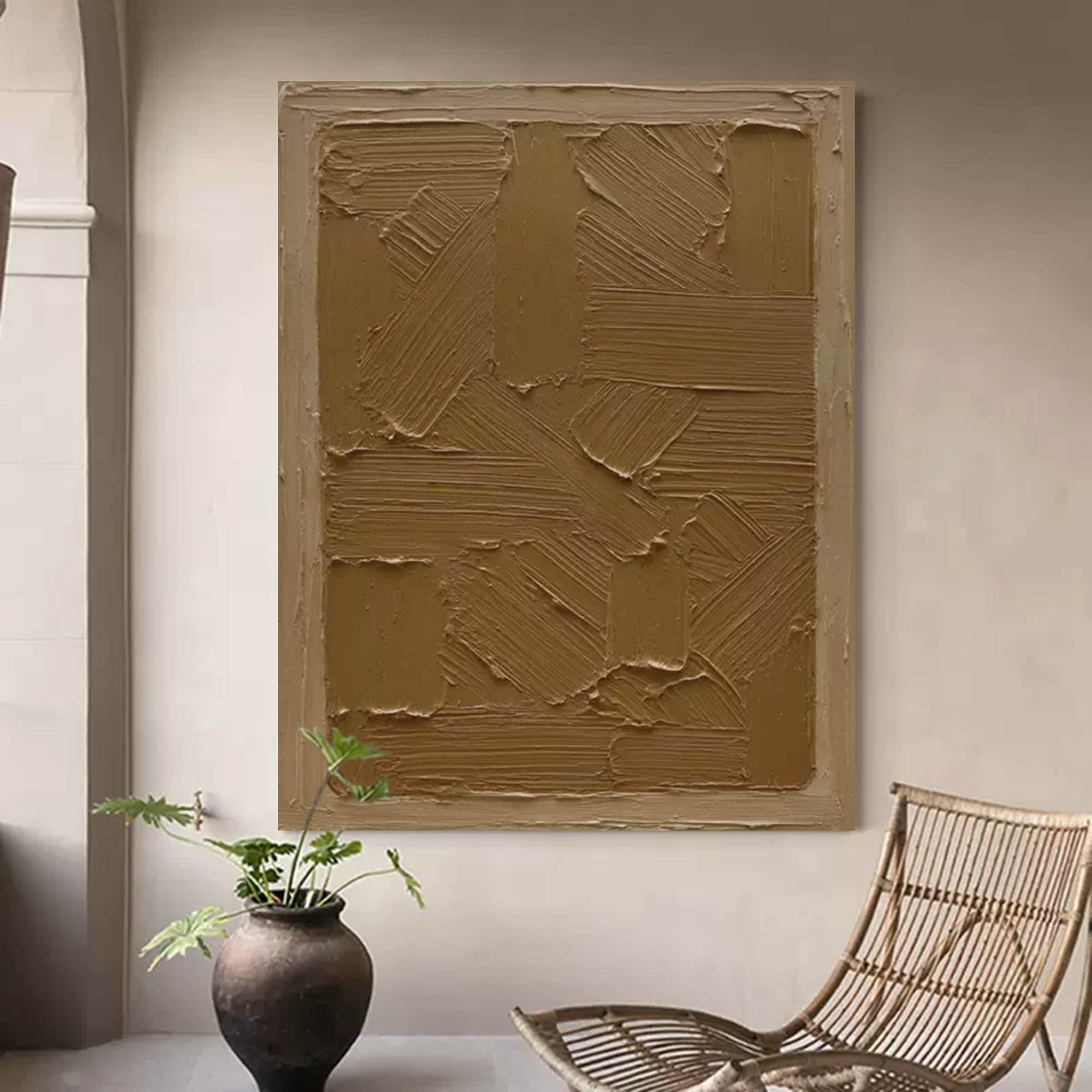 Brown abstract art on canvas Brown textured painting Brown minimalist wall art Wabi-sabi wall decor