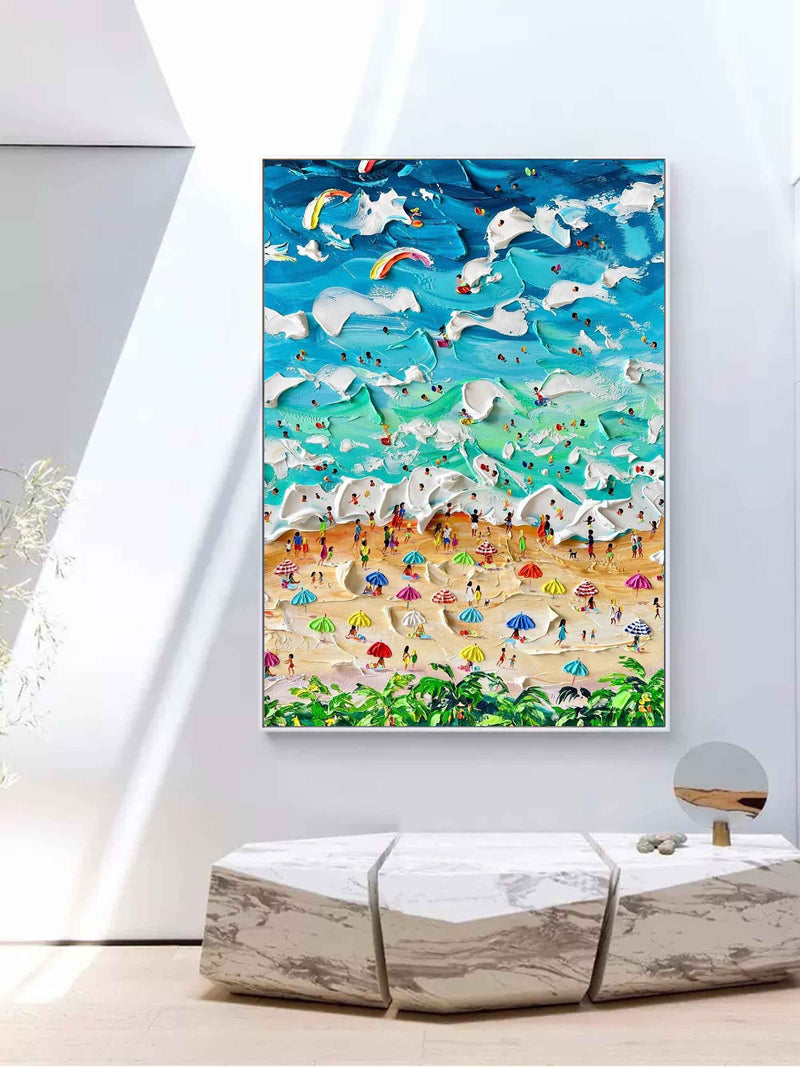Seaside Beach Holiday Canvas Painting Seaside Beach 3D Landscape Art  Seaside Beach Texture Wall Art