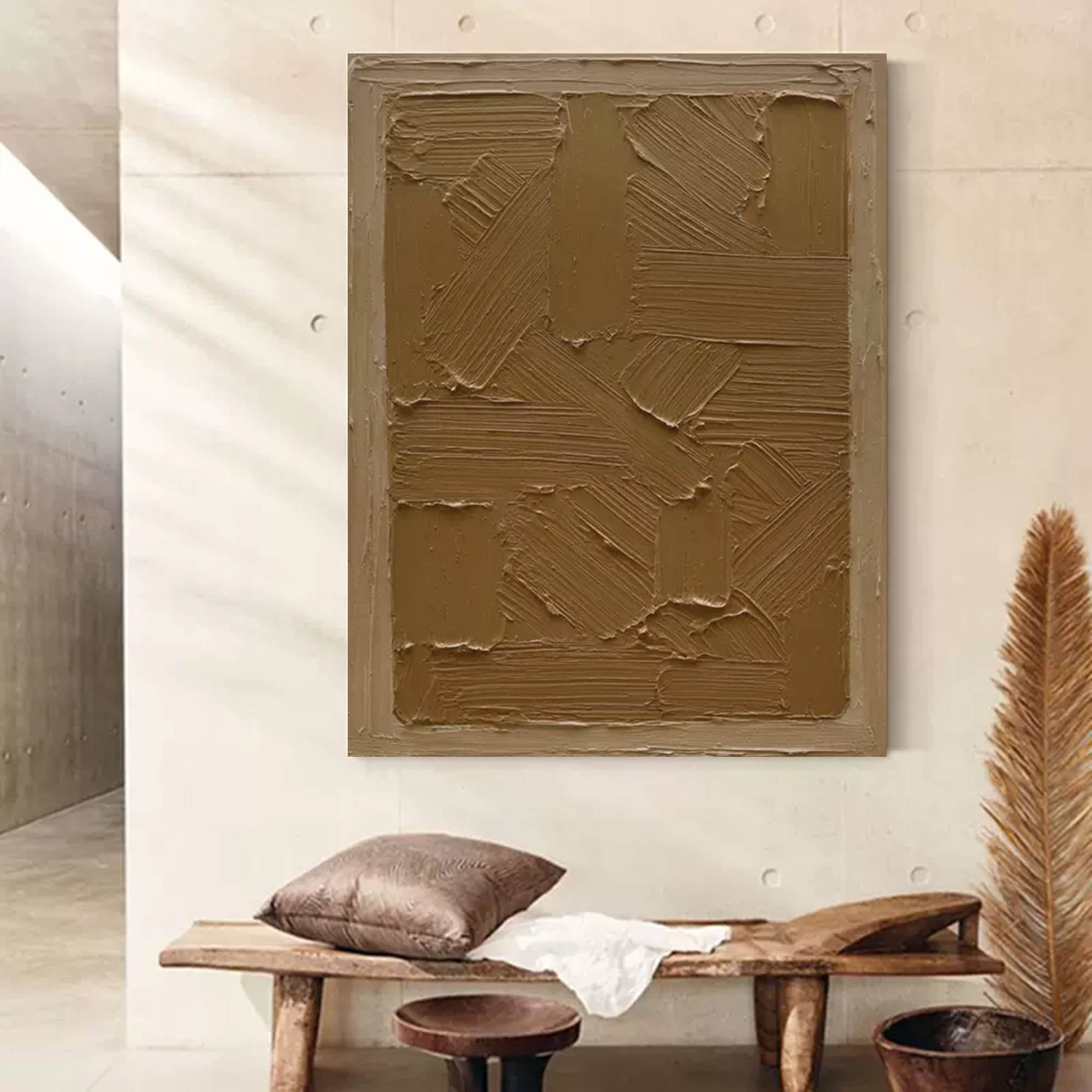 Brown abstract art on canvas Brown textured painting Brown minimalist wall art Wabi-sabi wall decor