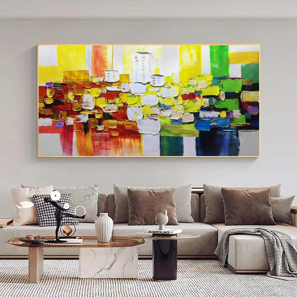 Large Colorful Abstract Canvas Oil Painting Colorful Textured Wall Art Colorful Texture Abstract Art