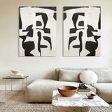 Black and White Texture Abstract Canvas Painting Set of 2 Wabi Sabi Wall Art Minimalist Abstract Art