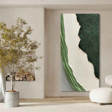 Large Green and White Texture Painting Green and White Textured Art Plaster Abstract Canvas Painting