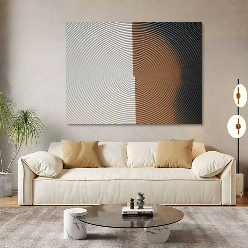 3D White Plaster Abstract Art Canvas White Plaster Texture Painting Large White and Brown Wall Art