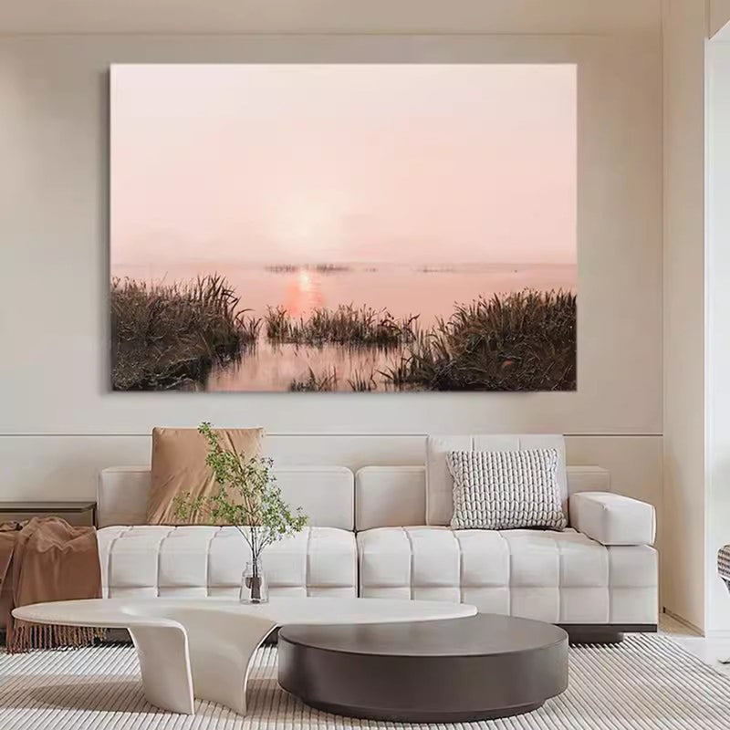 Large Luxurious black and gold landscape wall art Beautiful sunset landscape texture oil painting by the river