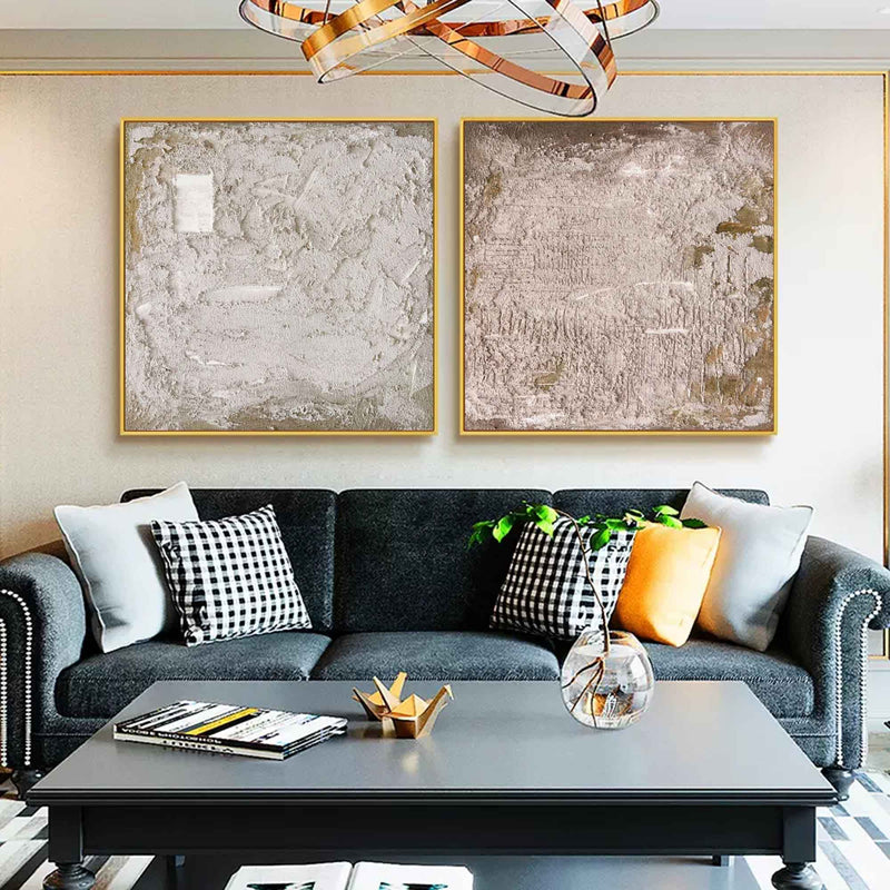 Set of 2 Gray and Brown Textured Abstract Canvas Art Wabi Sabi Art 3D Minimalist Wall Painting
