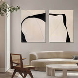 Beige and Black Minimalist Abstract Canvas Painting Set of 2 Wabi Sabi Art Canvas Textured Wall Art