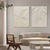 White Leaf Textured Canvas Art Set of 2 Heavy Textured Acrylic Painting Plaster Wall Art