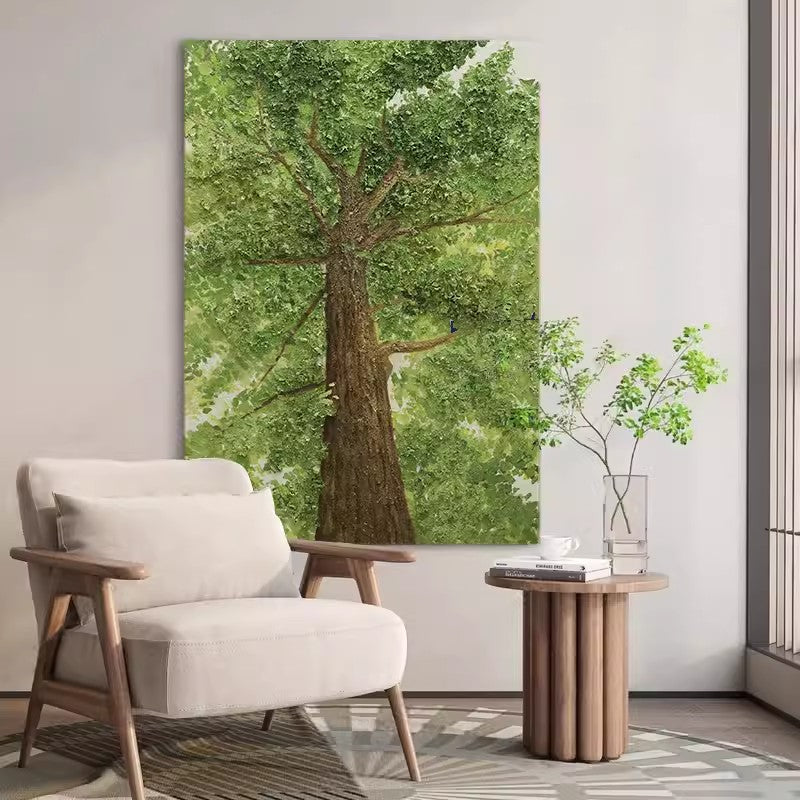 Big Green Tree Art on Canvas Green Textured Big Tree Canvas Painting Green Big Tree Wall Art