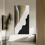 3D Large Black and White Ocean Wave Beach Painting Ocean Wave Beach Canvas Art Textured Wall Art