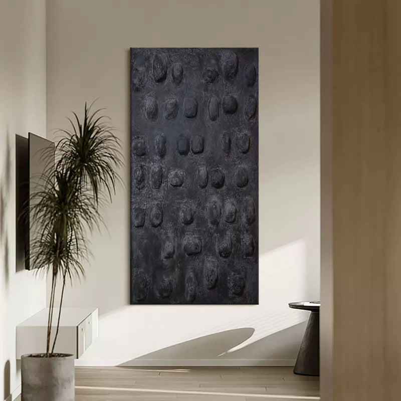 3D Large Black Textured Abstract Canvas Art Large Wabi Sabi Wall Art Thick Textured Acrylic Painting