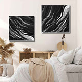 Set of 2 Black and White Abstract Texture Art Textured Acrylic Wall Painting Minimalist Canvas Art