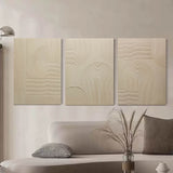 3D Beige Textured Abstract Canvas Art Set of 3 Beige Minimalist Paintings For Sale Textured Wall Art