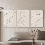 Beige Abstract Painting Set of 3 Thick Acrylic Textured Canvas Art Wabi Sabi Art Plaster Wall Art