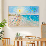 Sun Sea Waves Beach Oil Painting Textured Canvas Art Palette Knife Wall Art Summer Painting For Sale