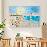 Sun Sea Waves Beach Oil Painting Textured Canvas Art Palette Knife Wall Art Summer Painting For Sale