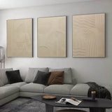 3D Beige Textured Abstract Canvas Art Set of 3 Beige Minimalist Paintings For Sale Textured Wall Art