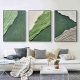 Green Abstract Canvas Art Set of 3 Green Textured Abstract Painting Green Abstract Art on Canvas