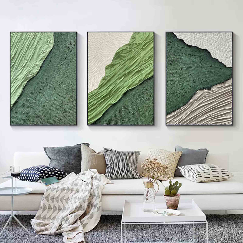 Green Abstract Canvas Art Set of 3 Green Textured Abstract Painting Green Abstract Art on Canvas