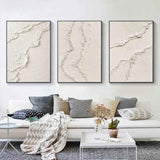 Beige Abstract Painting Set of 3 Thick Acrylic Textured Canvas Art Wabi Sabi Art Plaster Wall Art