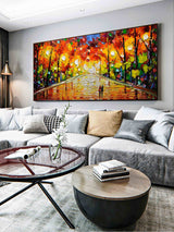 Large Colorful Street Oil Painting Street Painting On Canvas Palette Knife Texture Wall Art Knife Painting