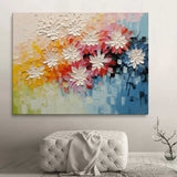 Large Palette Wall Painting White Flowers Plaster Art Flowers Texture Canvas Art Colorful Painting