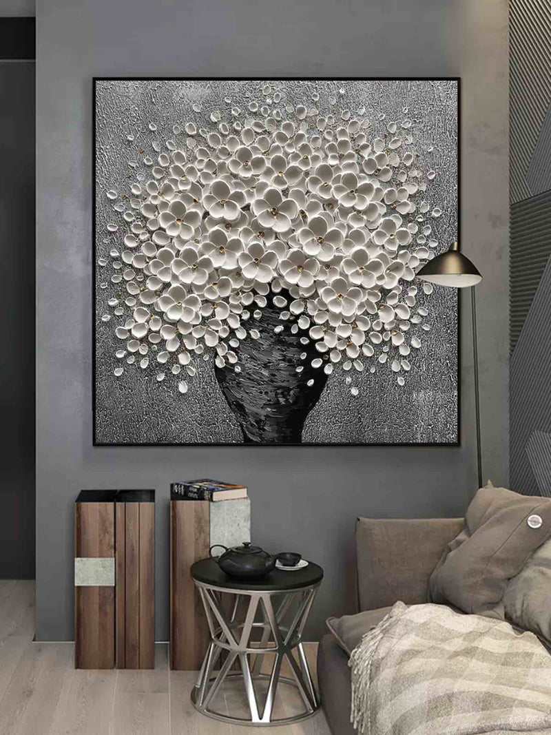 White Flowers Oil Painting White Flowers Home Wall Decor Painting White Flowers Textured Canvas Art