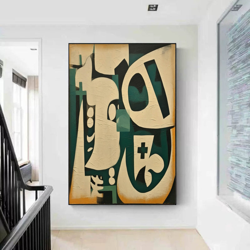 Green and Beige Minimalist Abstract Canvas Wall Art Wabi-Sabi Interior Design Decor Painting