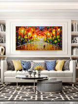 Large Colorful Street Oil Painting Street Painting On Canvas Palette Knife Texture Wall Art Knife Painting