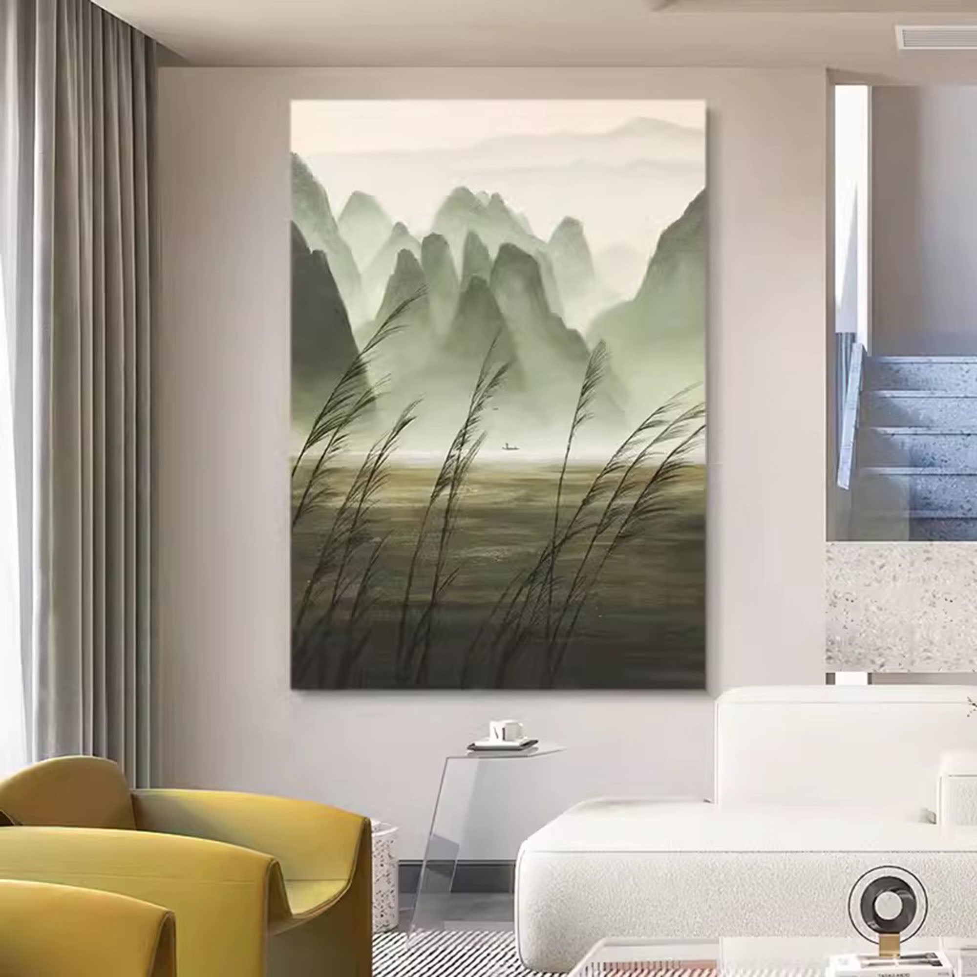 Green Landscape Oil Painting Green Landscape Wall Art Wabi-Sabi Art Decor Landscape Texture Art