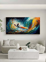 Large Colorful Surfer Oil Painting Surfer Painting on Canvas Colorful Textured Wall Art Palette Knife Art