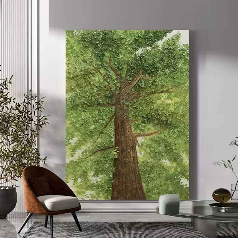 Big Green Tree Art on Canvas Green Textured Big Tree Canvas Painting Green Big Tree Wall Art